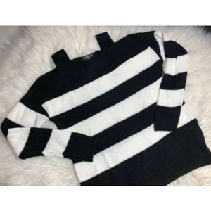 Hooked Up Black Striped Cold Shoulder Sweater XS